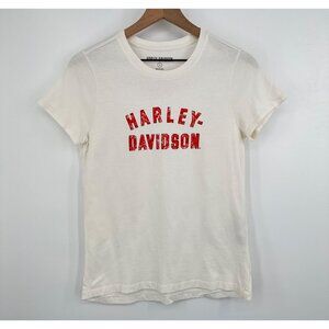 Harley Davidson Short Sleeve Tee Women Small White Winged Logo Graphic